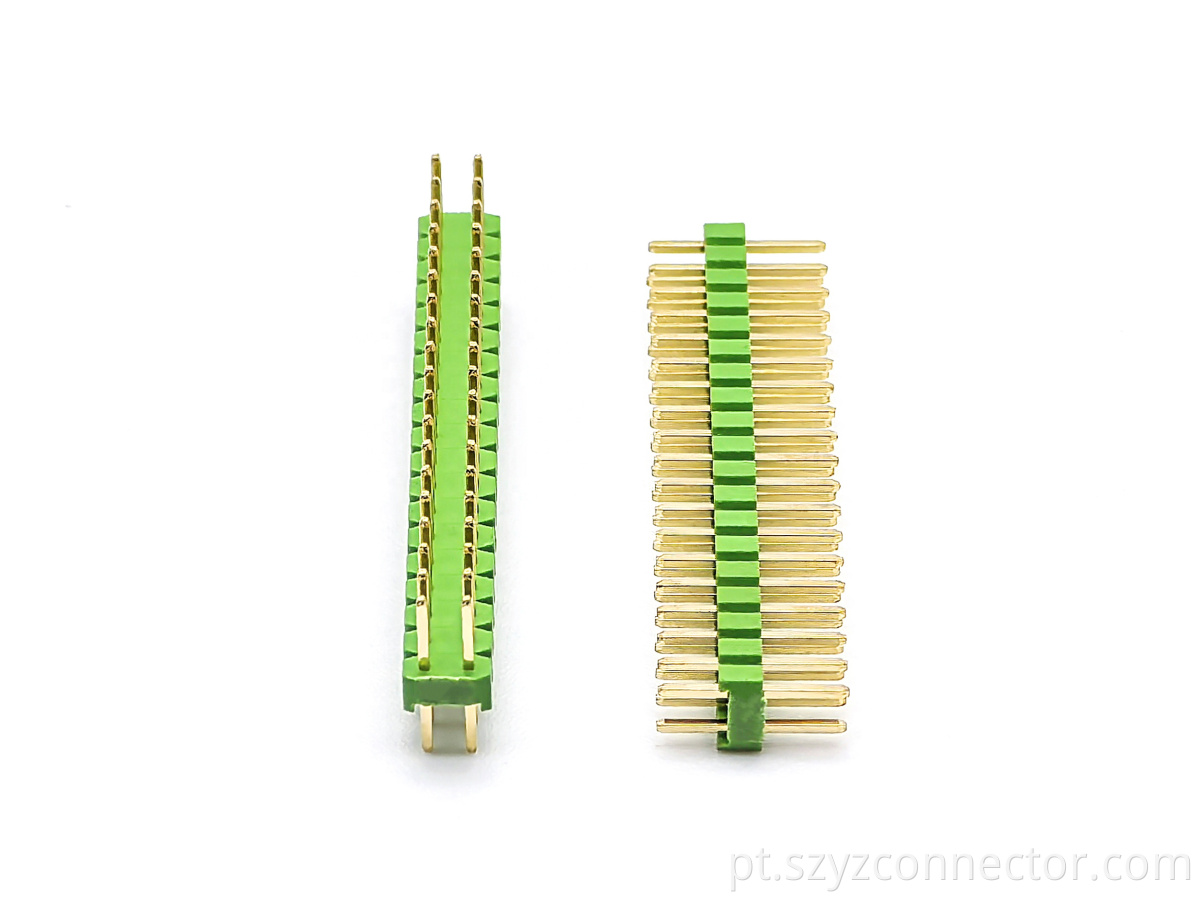 Conector de cabeçote de pino de passo de 2,0 mm Linha dupla reta SQ0,5 mm H: 2,0 mm 2 * 19P verde 2.0mm Pitch Pin Header Connector Dual Row Straight SQ0.5mm H:2.0mm 2*19P Green
